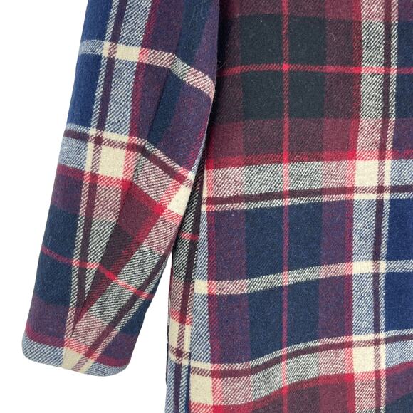 Abercrombie & Fitch Collarless Plaid Wool Blend Coat Blue Red Size XS - Picture 8 of 9